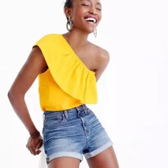 J. Crew XL  Ruffle Top - Sunshine Yellow Summer Top - Structure One shoulder top - Picture 3 of 8